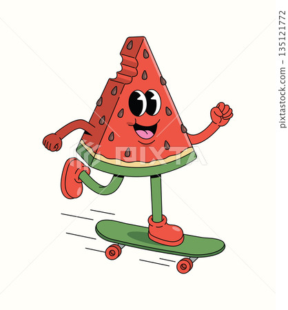 watermelon skateboard groovy cartoon illustration watermelon skateboard groovy cartoon illustration 135121772