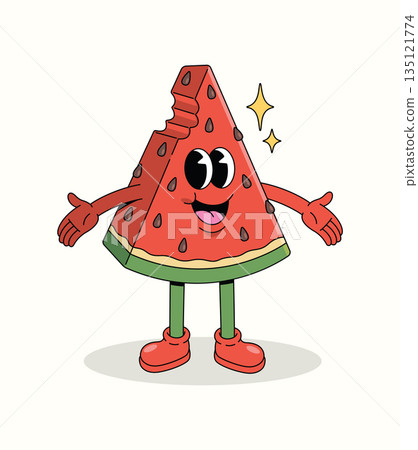 watermelon smile groovy cartoon illustration 135121774