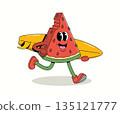 watermelon surf walk groovy cartoon illustration 135121777
