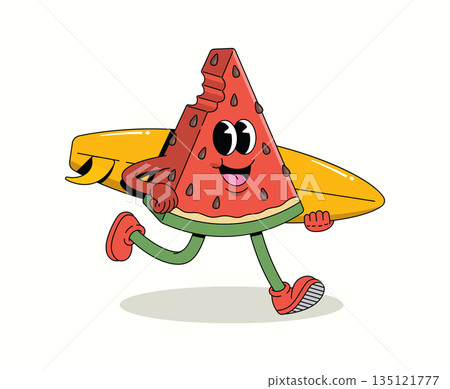 watermelon surf walk groovy cartoon illustration watermelon surf walk groovy cartoon illustration 135121777