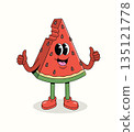 watermelon thumbs up groovy cartoon illustration 135121778