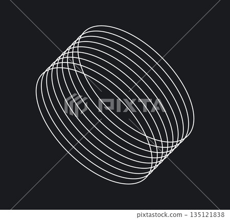 Decorative minimalistic brutalist circle form. Future design line shape for art collage. Abstract geometric brutalist circle figure. Graphic element. Vector illustration isolated on black background 135121838