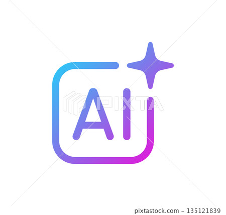 AI star rectangle icon. Artificial intelligence symbol. Gradient blue purple digital AI robot sign. Magic star smart assistant. Modern design element. Vector illustration isolated on white background 135121839