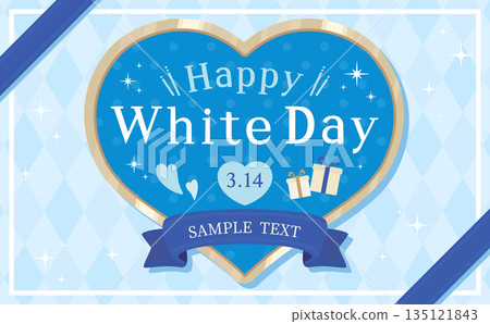 White Day Frame_Ribbon and Heart_Light Blue_Horizontal 135121843