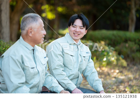 Young and senior people taking a break Young and senior people taking a break 135121938