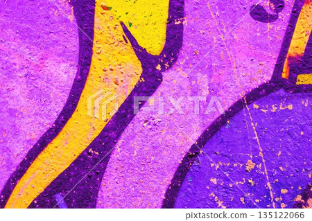 Abstract Purple Yellow Graffiti Texture with Urban Street Art Style and Neon 90s Aesthetic 135122066