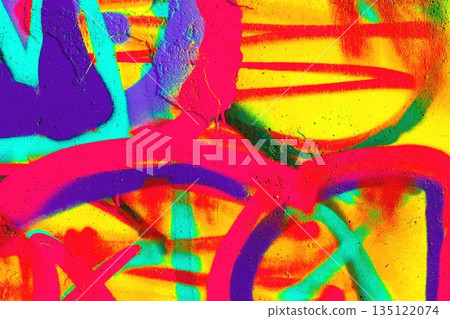 Vibrant Neon Graffiti Abstract in Pink, Purple, Yellow, Blue for 80s, Y2K Street Art Style Vibrant Neon Graffiti Abstract in Pink, Purple, Yellow, Blue for 80s, Y2K Street Art Style 135122074