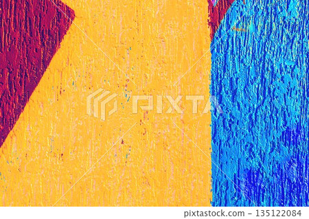 Abstract Textured Wall with Red, Yellow, Blue Color Blocks in Modern Art Style 135122084