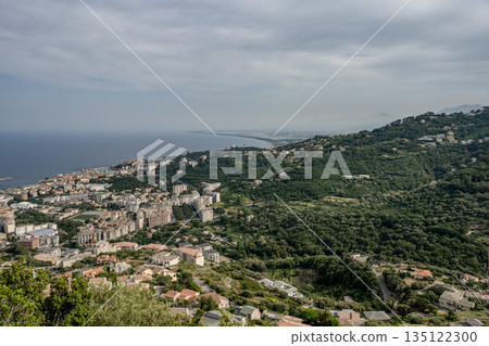 Aerial view Mountain Viewpoint of Bastia in the north of Corsica island - Genoese city overlooking the Mediterranean Sea Aerial view Mountain Viewpoint of Bastia in the north of Corsica island - Genoese city overlooking the Mediterranean Sea 135122300