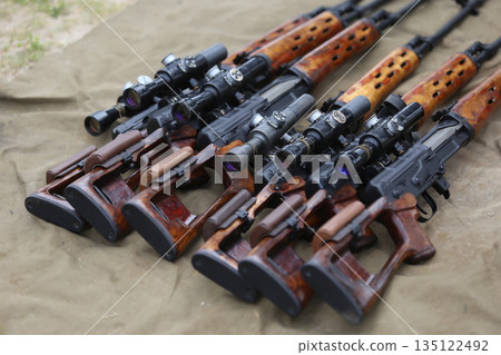 Details modern rifles. War, army, police, weapon 135122492