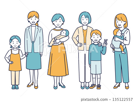 Mother and child illustration_full body Mother and child illustration_full body 135122557
