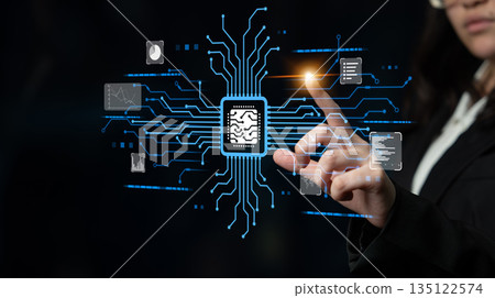 AI Brain Processing with Generative Artificial Intelligence Concept Latch 135122574