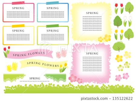 Cute illustration frame set of spring flowers 135122622