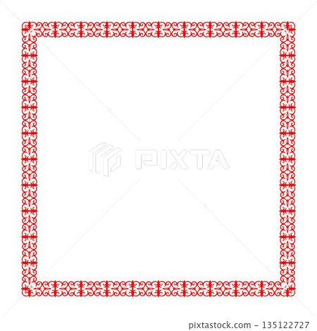 Decorative frame. Elegant vector element for oriental-style design with space for text. Turkic pattern. Red floral frame. Lace illustration for invitations and greeting cards, textile, ceramic Decorative frame. Elegant vector element for oriental-style design with space for text. Turkic pattern. Red floral frame. Lace illustration for invitations and greeting cards, textile, ceramic 135122727