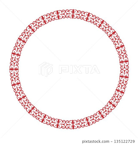 Round frame with Kazakh national ornament pattern. Abstract Pattern of Turkic peoples, Kazakh, Kyrgyz, Mongol. Islam, Arabic, Indian, ottoman motif. Medallion, embroidery, card, textile, ceramic. 135122729