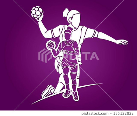 Silhouette Group of Handball Players Female Mix Action Cartoon Sport Graphic Vector Silhouette Group of Handball Players Female Mix Action Cartoon Sport Graphic Vector 135122822