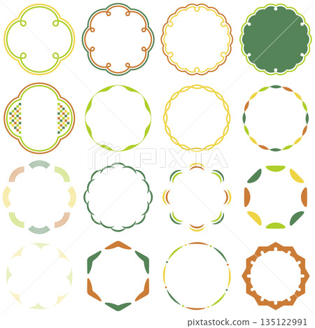 Japanese frame design, modern and retro decorative material, Japanese style, Japan, New Year, green, yellow-green, orange, yellow, autumn, autumn leaves 135122991