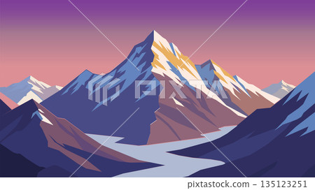 Dramatic Snow Mountain Valley Landscape 135123251