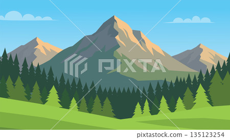 mountain landscape with green forest and mountains 135123254