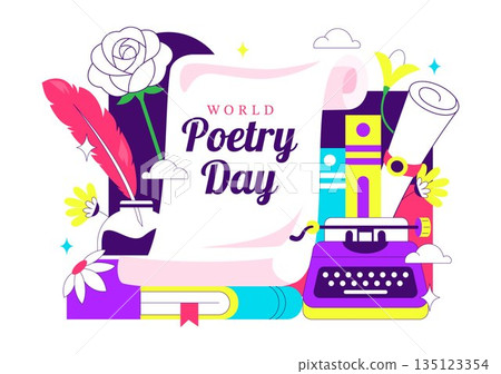 World Poetry Day Vector Illustration on March 21 Featuring Writing Tools Typewriter Literature Flat Cartoon Style Background 135123354