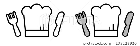 Chef hat and knife and fork icon. 135123926