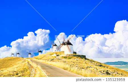 Beautiful windmill landscape in La Mancha 135123959