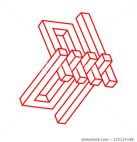 Impossible optical illusion shapes. Logo. Optical art object. Impossible figures. Unreal geometric objects. Impossible optical illusion shapes. Logo. Optical art object. Impossible figures. Unreal geometric objects. 135124186