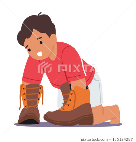 Little Boy Trying On His Father's Shoes, Giving A Glimpse Into His Playful And Imaginative World. Familial Bonding Little Boy Trying On His Father's Shoes, Giving A Glimpse Into His Playful And Imaginative World. Familial Bonding 135124297