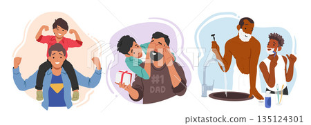 Father And Son Characters Bonding, Laughing, Sharing Stories, Teaching And Learning, Enjoying Each Other's Company Father And Son Characters Bonding, Laughing, Sharing Stories, Teaching And Learning, Enjoying Each Other's Company 135124301