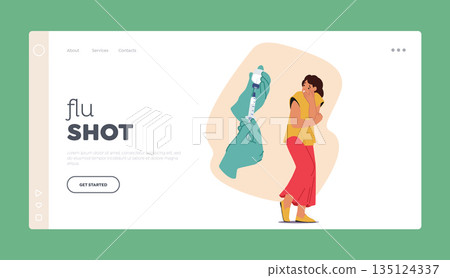 Flu Shot Landing Page Template. Young Woman Character Shows Signs Of Fear And Apprehension of Injection Flu Shot Landing Page Template. Young Woman Character Shows Signs Of Fear And Apprehension of Injection 135124337