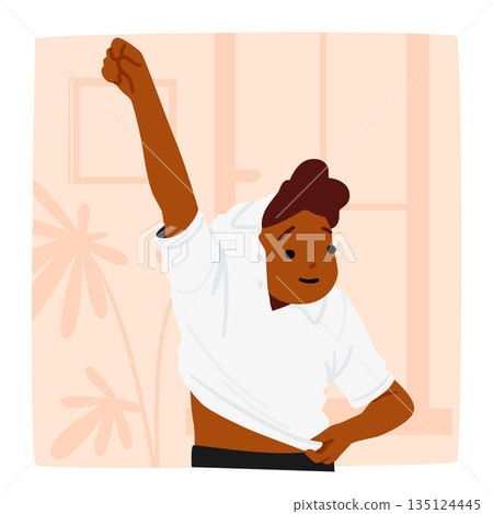 Boy Character Putting On His School Uniform, Radiating Excitement And Innocence, Cartoon People Vector Illustration 135124445