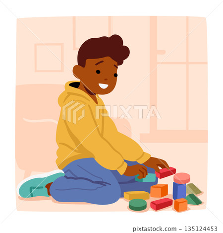 Joyful Boy Character Engrossed In Imaginative Play, Manipulating Toys With Enthusiasm, Fostering Creativity And Learning 135124453