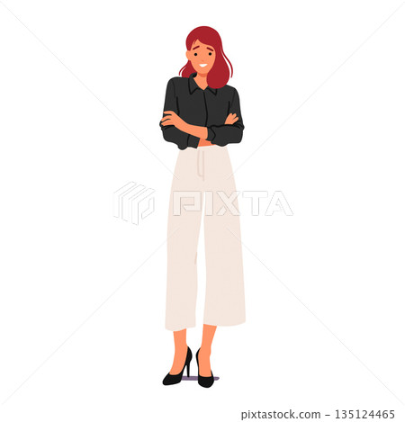 Confident Businesswoman Character Stands With Folded Arms, Exuding Professionalism And Determination Vector Illustration Confident Businesswoman Character Stands With Folded Arms, Exuding Professionalism And Determination Vector Illustration 135124465