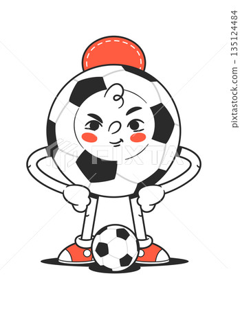 Soccer ball character frowning face 135124484