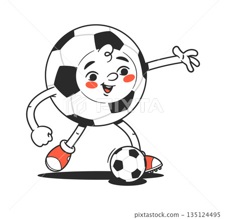 Joyful soccer ball character kicking 135124495