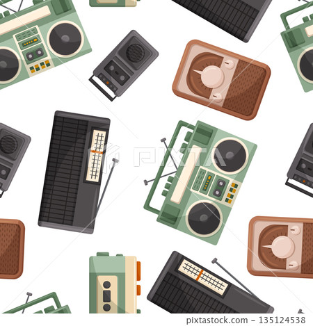 Vintage Music Recorders Seamlessly Arranged In A Nostalgic Pattern, Evoking A Sense Of Timeless Musical Charm 135124538