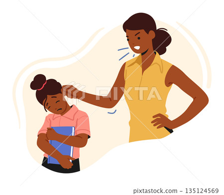 Scene Of Mother Yelling At Crying Daughter, Depicting Harmful Concept Of Abuse, Highlighting Emotional Distress 135124569