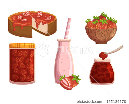 Sweet, Juicy, Red Strawberry Berries in Bowl, Dessert, Smoothie, Pie And Jam. Berries Nutrient-rich Packed With Vitamins 135124578