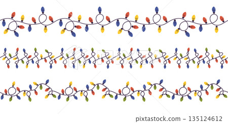 Vibrant Festive Christmas Light Garlands Set With A Warm, Inviting Glow, Creating A Magical Holiday Atmosphere Vibrant Festive Christmas Light Garlands Set With A Warm, Inviting Glow, Creating A Magical Holiday Atmosphere 135124612