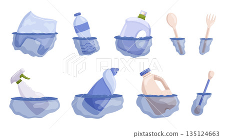 Floating Trash Polluting Water, Harming Marine Life And Ecosystems. Need For Proper Waste Management And Awareness 135124663