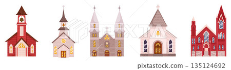 Stunning Collection Of Catholic Churches Showcasing Architectural Beauty And Spiritual Sanctity. Medieval Buildings Set 135124692