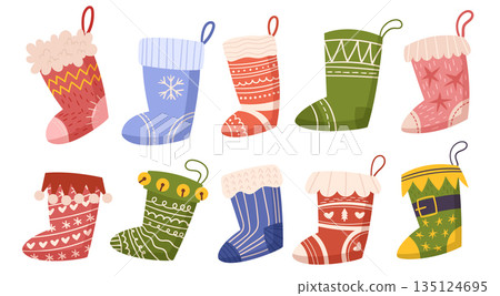 Christmas Socks, Festive And Cozy, Adorned With Holiday Motifs Like Stars and Snowflakes, Perfect For Stuffing With Gift 135124695