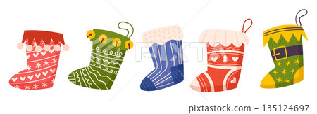 Cozy Christmas Socks, Adorned With Festive Patterns And Vibrant Colors, Bring Warmth And Holiday Cheer To Chilly Nights 135124697