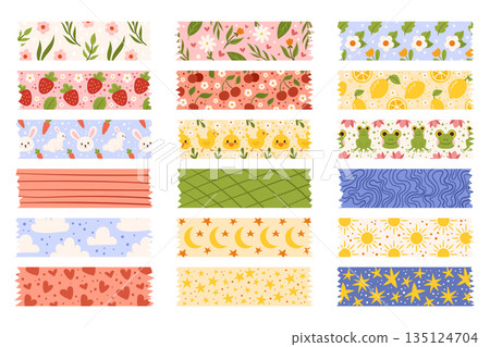 Set Of Decorative Tape, In Vibrant And Whimsical Designs, Perfect For Adding A Pop Of Color And Personality To Project 135124704