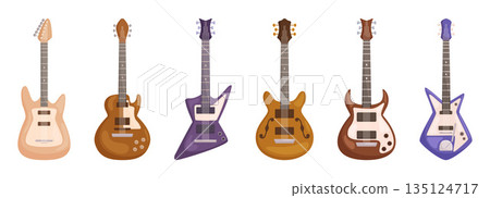 Guitars Are Stringed Musical Instruments With A Resonating Body And A Neck, Producing Sound When The Strings Guitars Are Stringed Musical Instruments With A Resonating Body And A Neck, Producing Sound When The Strings 135124717