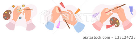 Female Hands Painting Colorful Easter Eggs, Creating Fun And Festive Atmosphere For Holiday-themed Promotions Female Hands Painting Colorful Easter Eggs, Creating Fun And Festive Atmosphere For Holiday-themed Promotions 135124723