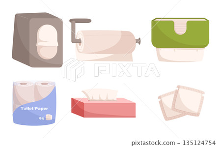Personal Hygiene Items Set. Toilet Paper For Bathroom Use, Wipes For Cleansing, And Pads For Menstrual Hygiene Personal Hygiene Items Set. Toilet Paper For Bathroom Use, Wipes For Cleansing, And Pads For Menstrual Hygiene 135124754