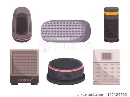 Set of Smart Home Voice Speakers. Device That Allows Users To Control Their Home Appliances With Voice Commands 135124763