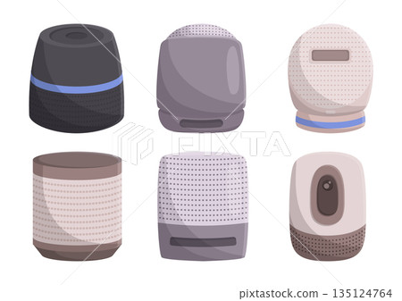 Voice-controlled Smart Home Speakers Set. Devices, Provides Hands-free Control, Voice-activated Commands 135124764