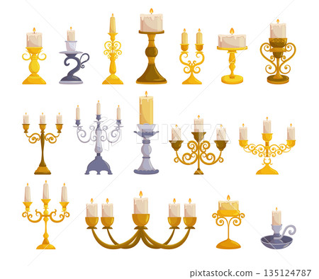 Set of Vintage Candleholders Featuring Ornate Designs And Delicate Craftsmanship In A Variety Of Styles And Sizes Set of Vintage Candleholders Featuring Ornate Designs And Delicate Craftsmanship In A Variety Of Styles And Sizes 135124787